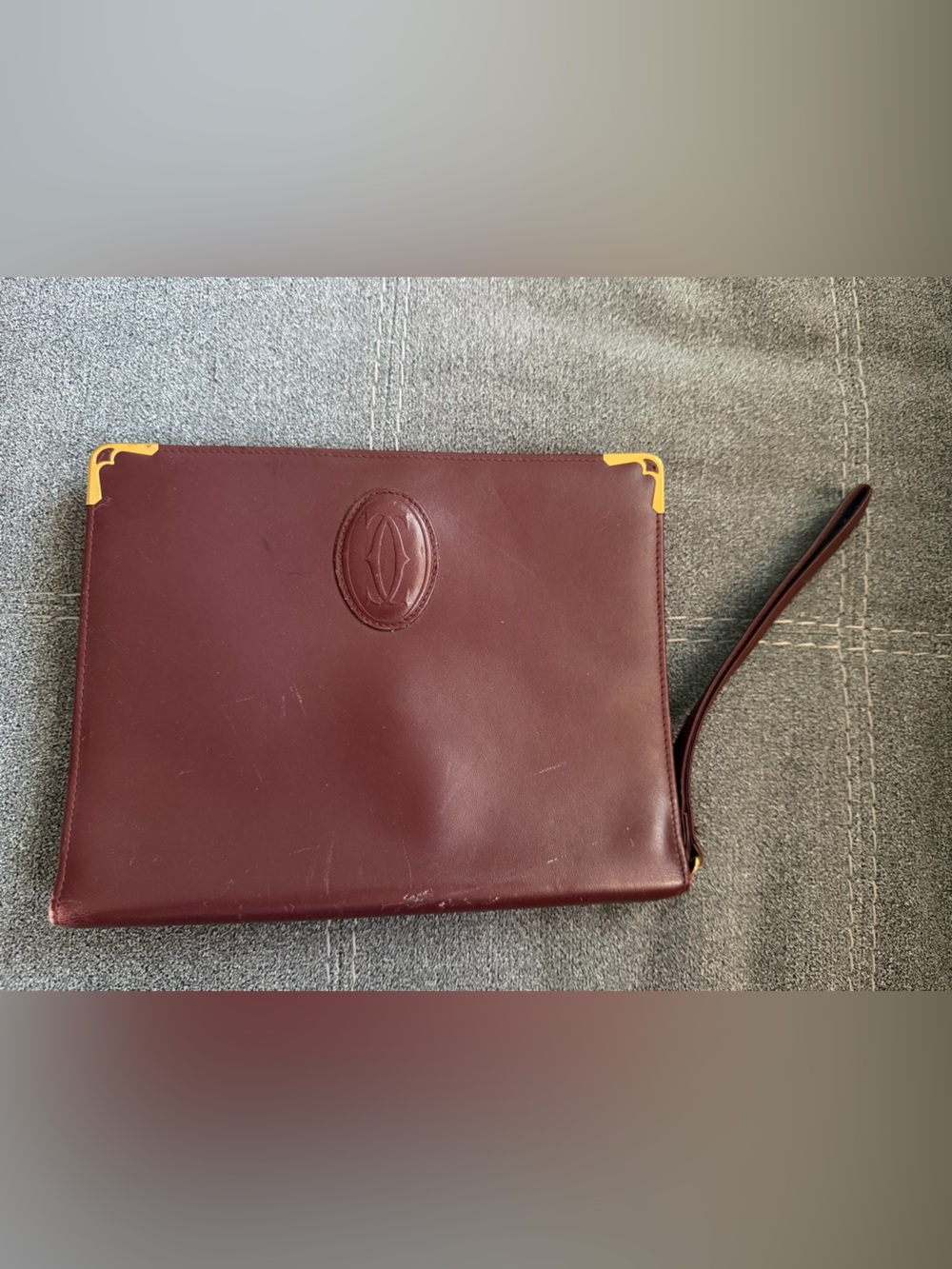 Vintage Cartier Paris Bordeaux Leather Wristlet Clutch Authenticated COA